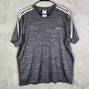 Mens Heather Gray Adidas Shirt White Stripes Short sleeve Crew Neck Size XL